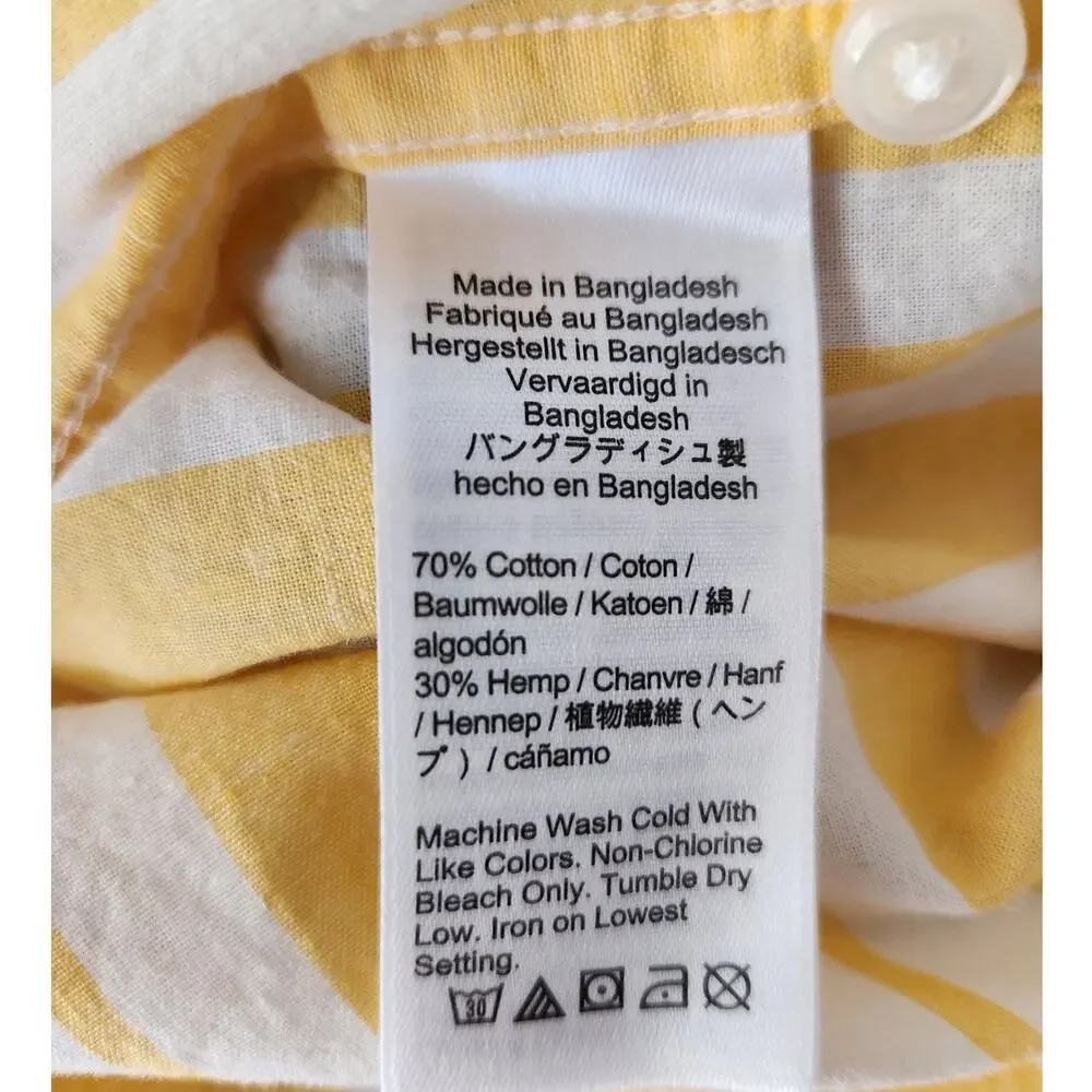 NWT J. Crew Men's Short-Sleeve Slub Cotton-Hemp Blend Shirt Yellow Stripes M